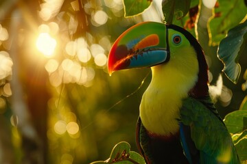 Exotic Birds Displayed in Dense Rainforest with Lush Greens.