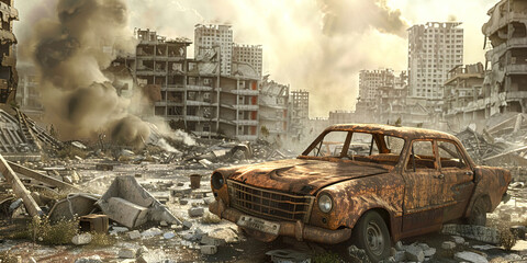 A ruined city after the apocalypse