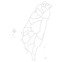 Taiwan map. Map of Taipei in administrative provinces in white color
