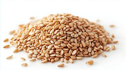 Obraz premium White sesame seeds scattered on a white surface