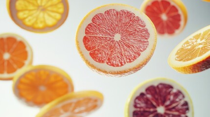 Slices of Citrus Fruit Floating in Air.