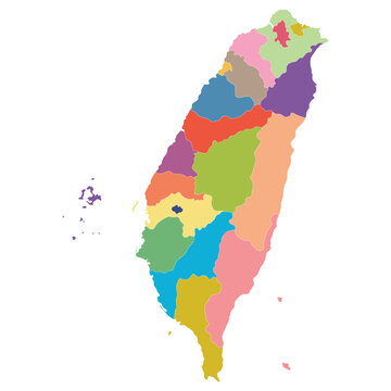recommend clip art: Taiwan map. Map of Taipei in administrative provinces in multicolor