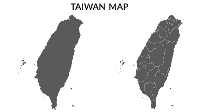 Taiwan map. Map of Taipei in grey set