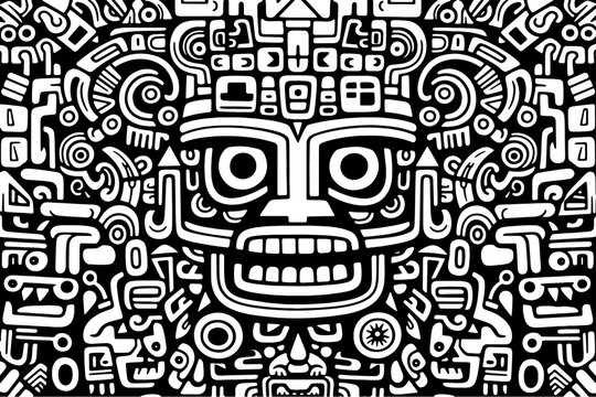 Aztek tribal Inca face doodle