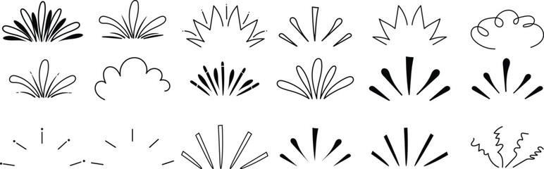 Vector Doodle shine sunburst sparkle ray elements. Hand drawn pop surprise line frame for title headline illustration.