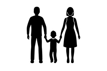 Family Silhouette: Mother and Father Holding Hands with Young Child