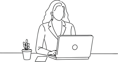 A woman working in office illustration black and white