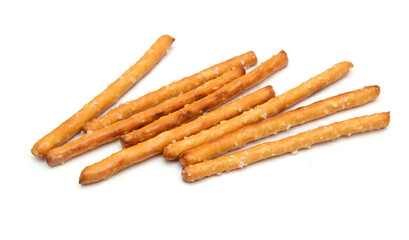 crispy pretzels on white background