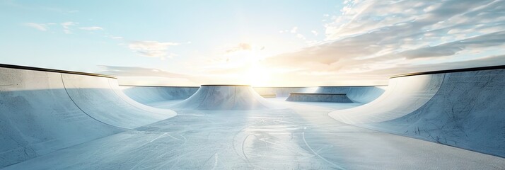 an empty white concrete skate park