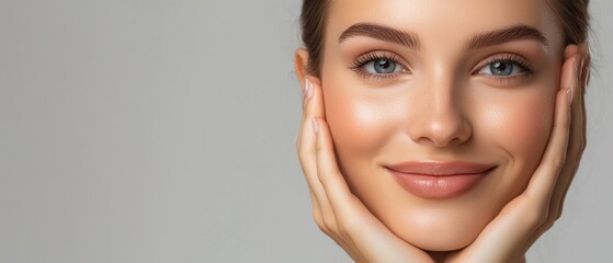 Fototapeta premium Close-up Portrait of a Woman with Blue Eyes and a Subtle Smile