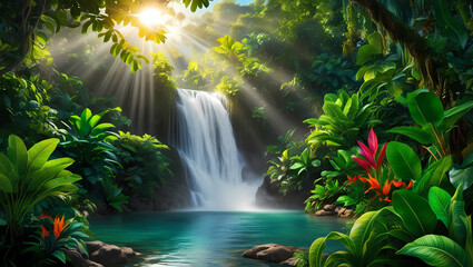 Tropical Waterfall Generative AI