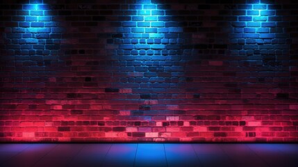 A Colorful and Abstract Brick Wall Enhanced by Vibrant Neon Lighting Effects for Visual Impact