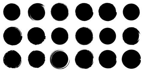 Collection of grunge round shapes. Vector textures brushes. Set of grunge stamps.