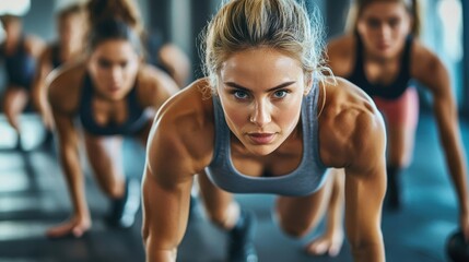 Obraz premium Dynamic Group Fitness Class Working Out Together with Motivation and Energy