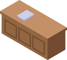 Simple wooden reception desk with papers lying on top