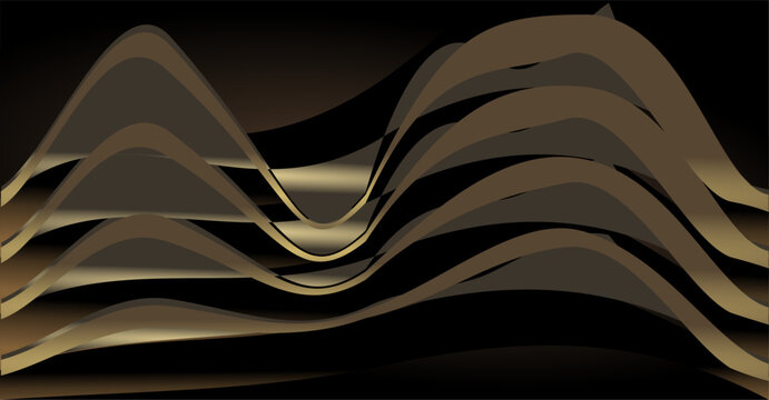 a composition of curved lines and abstract geometric fields with gradient colors of gold, brown and black as visual design inspiration