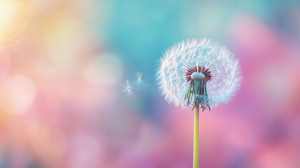 Dandelion with seeds dispersing on a pastel background for World Dream Day, September 25th