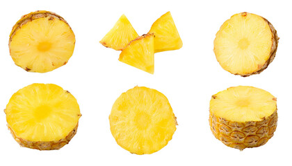 Set von Ananas und Ananas stücken isoliert Hintergrund, Freisteller, Transparent 