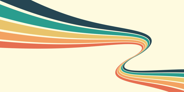 Abstract background of rainbow groovy Wavy Line design in 1970s Hippie Retro style. Vector pattern ready to use for cloth, textile, wrap and other.