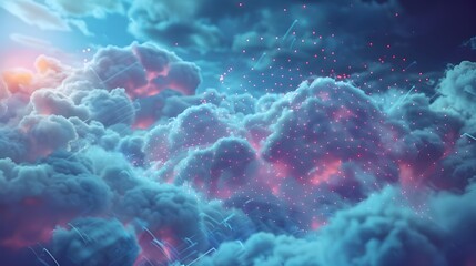 Fototapeta premium Concept picture, three-dimensional illustration. cloud computing with embedded mesh as a representation of internet connections. strong, Cheiron Crushty