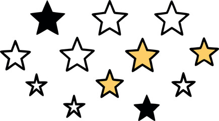 Stars collection. Star vector icons. Golden and Black set of Stars, isolated on transparent background. Star icon. Stars in modern simple flat style. Vector