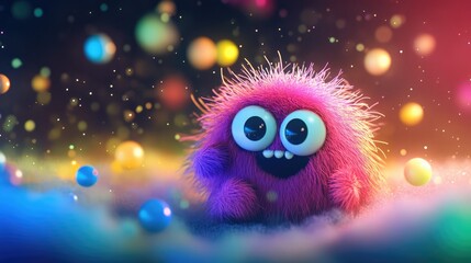 Fototapeta premium Whimsical 3D render of a whimsical cartoon character in a magical setting