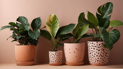 Fototapeta premium Zamioculcas zamiifolia 'Raven' in an elegant rose flower pot, glossy thick leaves, minimalist pot isolated background