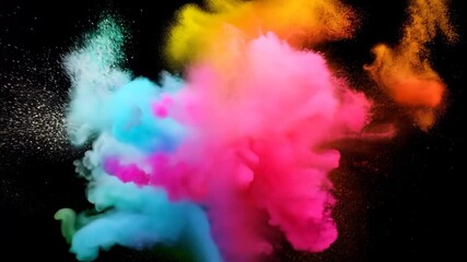 Colorful powder explosion against a black background during an art experiment