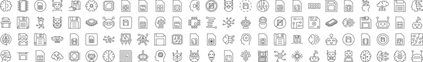 Technology Icon Collection. Contains Icons of Brain, Chip, Robot, Artificial Intelligence that Can Be Used for Design of Cards, Posts, Apps, Web Sites