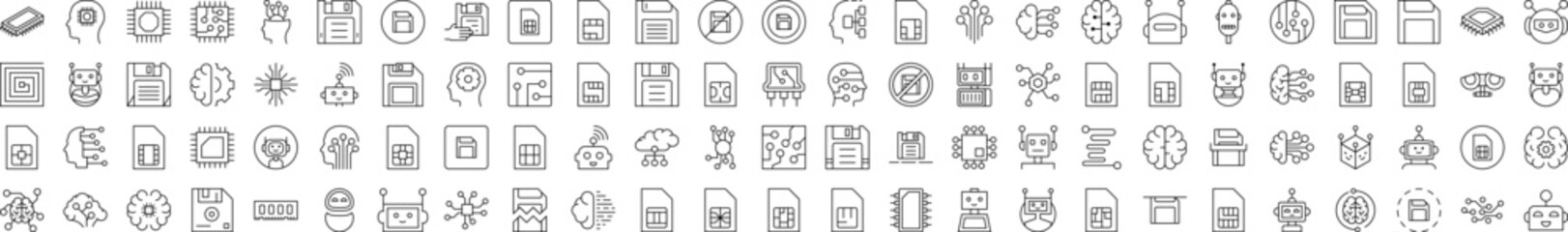 Technology Icon Bundle. Contains Icons of Brain, Chip, Robot, Artificial Intelligence that Can Be Used for Design of Cards, Posts, Apps, Web Sites