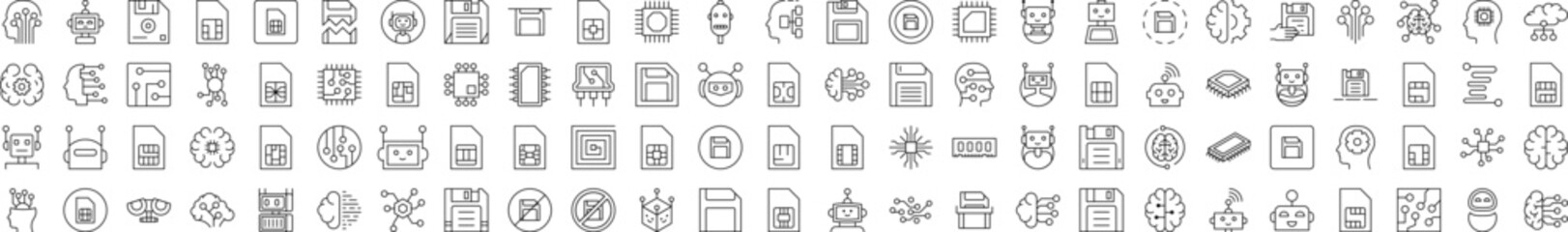 Technology Icon Pack. Contains Icons of Brain, Chip, Robot, Artificial Intelligence that Can Be Used for Design of Cards, Posts, Apps, Web Sites