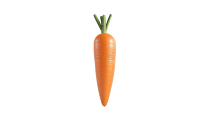 Single fresh orange carrot with a short green stem isolated on a transparent background.