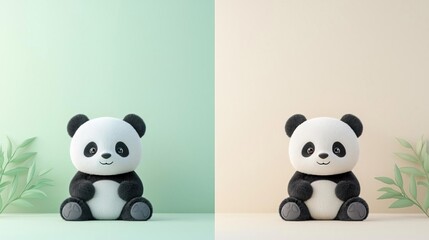 Obraz premium A 3D panda with a soft pastel background on the right, representing the gentle and playful nature of this zoo favorite.