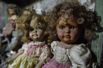 Fototapeta premium Creepy Dolls in an Abandoned Asylum with Lurking Monsters Present.