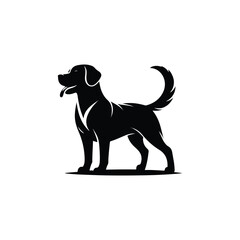 Vector black silhouette of a dog isolated on a white background.