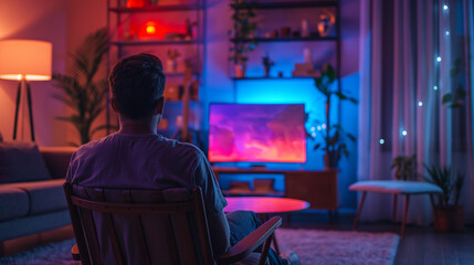 Obraz premium the alone man watching the tv