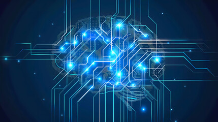Obraz premium Abstract blue human brain.Digital Brain Connected to Data Center .technology brain background
