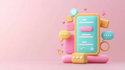 Mobile app chat with multiple tabs, organized communication, 3D illustration