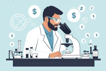 Scientist working in a laboratory, examining samples through a microscope