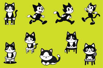 Cartoon cat various character art illustration 