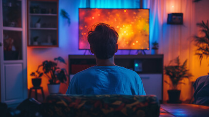 the alone man watching the tv