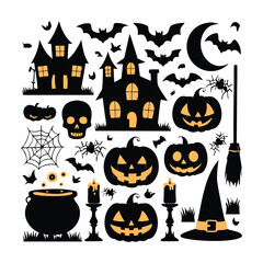 Fototapeta premium spooky halloween elements set illustration with white background. generative Ai 