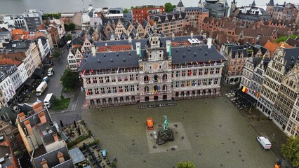 drone photo antwerp city hall belgium europe
