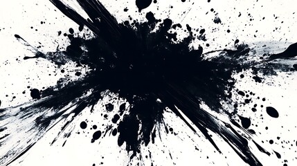 Obraz premium Abstract Ink Splash Art - Dynamic Black Ink Explosion on White Canvas,painted Grunge badge brush