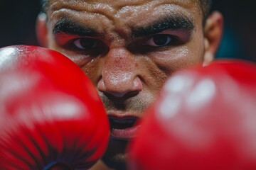 Focused boxer prepares for a match in a brightly lit training gym