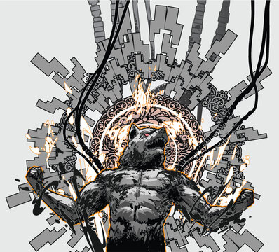 Fototapeta Cybernetic Wolf-Man Sci-Fi Character Design