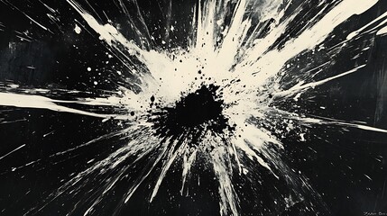 Obraz premium Abstract Ink Splash Art - Dynamic Black Ink Explosion on White Canvas,painted Grunge badge brush