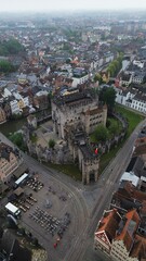 drone photo Castle of the Counts of Flanders Ghent belgium europe