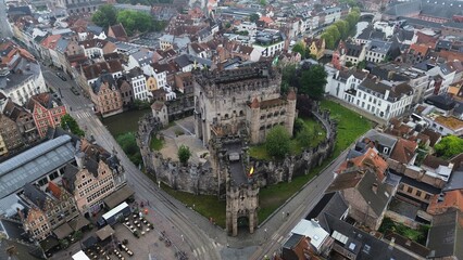 Fototapeta premium drone photo Castle of the Counts of Flanders Ghent belgium europe