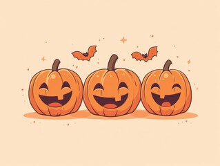 Happy chibi jackolanterns, Halloween decor, flat design illustration